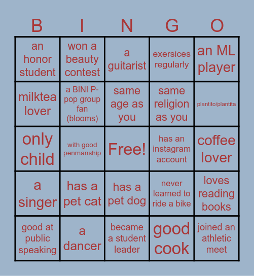 GETTING TO KNOW YOU Bingo Card