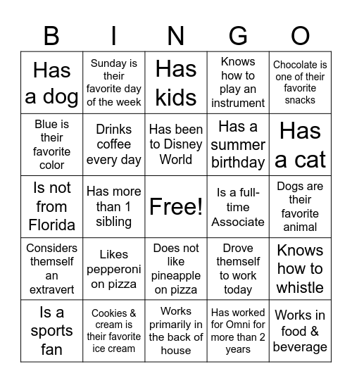 Trainer Team Bingo Card