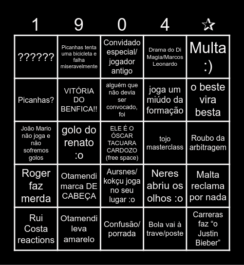 Benfica Bingo Card