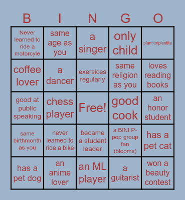 GETTING TO KNOW YOU Bingo Card