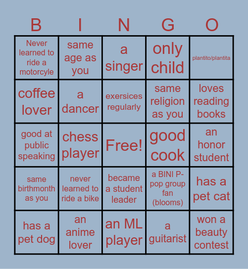 GETTING TO KNOW YOU Bingo Card