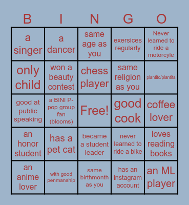 GETTING TO KNOW YOU Bingo Card