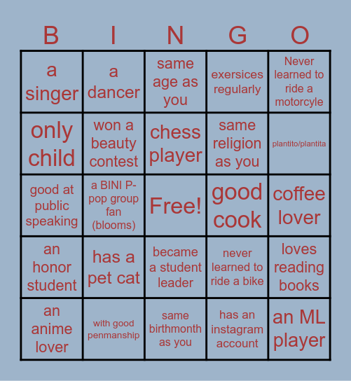 GETTING TO KNOW YOU Bingo Card