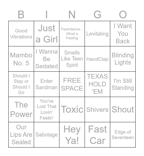 Music Bingo #45 Bingo Card