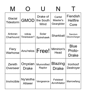 Rare mount bingo Card