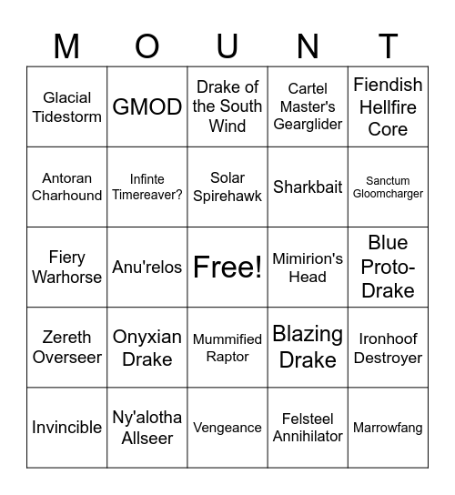 Rare mount bingo Card