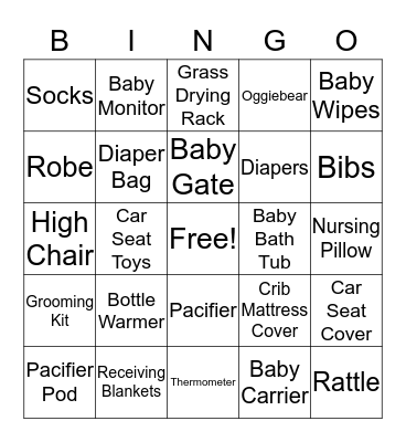 Abby's Baby Shower Bingo Card