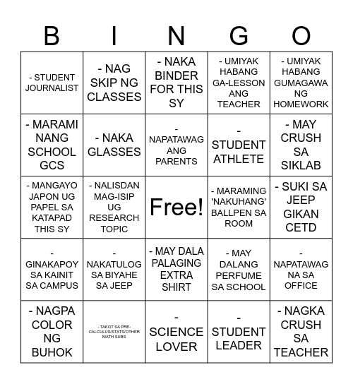 Untitled Bingo Card