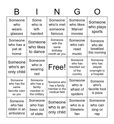 Back to School Bingo Card