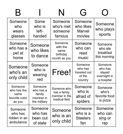 Back to School Bingo Card