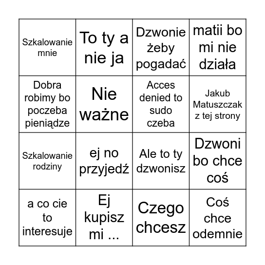 Jakub Olsza Bingo Card