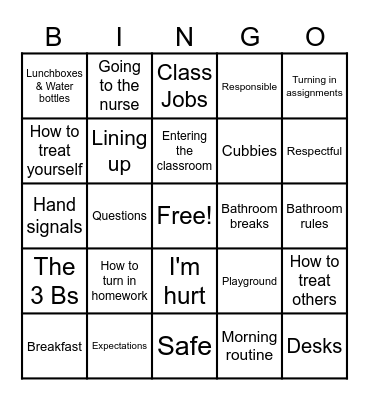 Class Expectations! Bingo Card