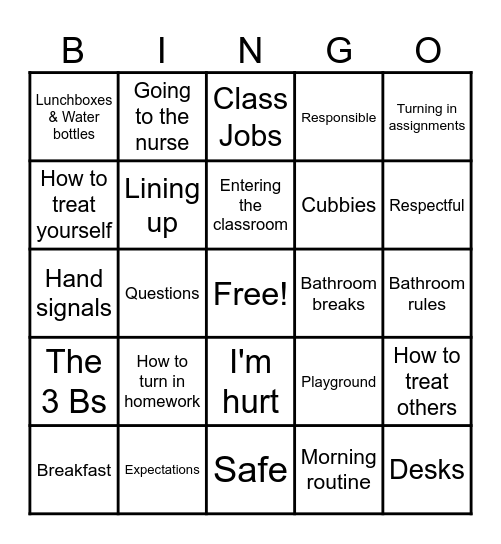 Class Expectations! Bingo Card