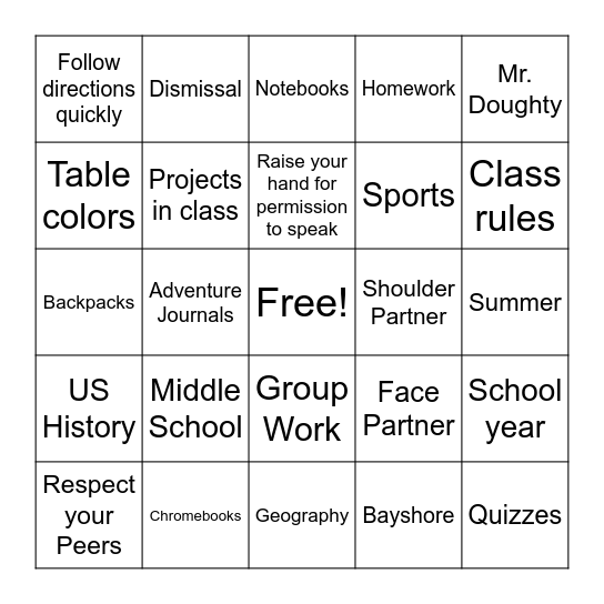 BACK TO SCHOOL BINGO Card