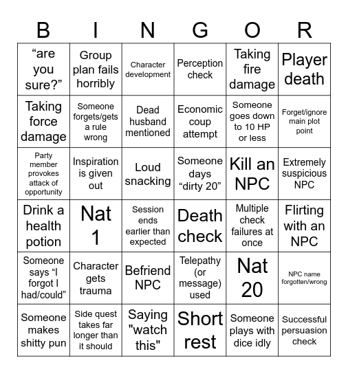 BINGOR Bingo Card