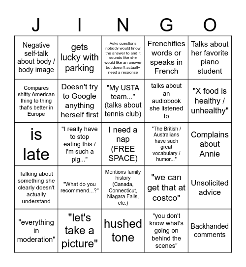 Joan Bingo Card