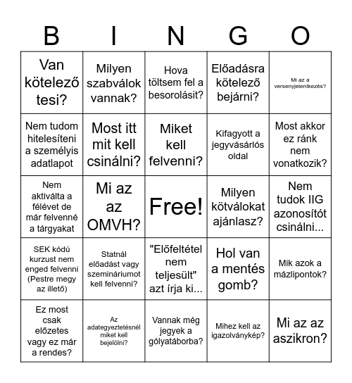 Gólya BINGO Card