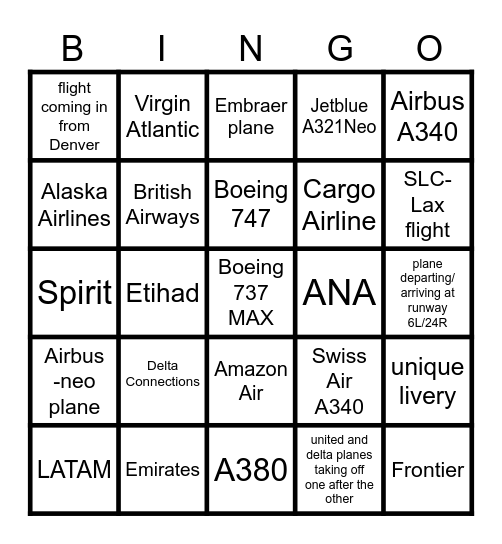 planespotter bingo lax Bingo Card