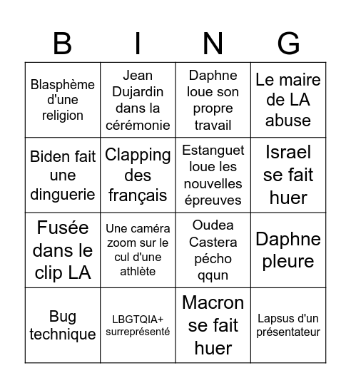 Cérémonie cloture Bingo Card