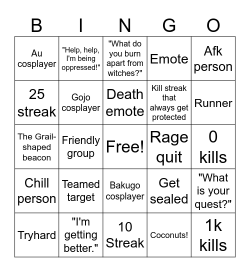 Heroes battlegrounds Bingo Card