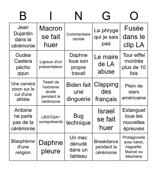 Cérémonie cloture Bingo Card