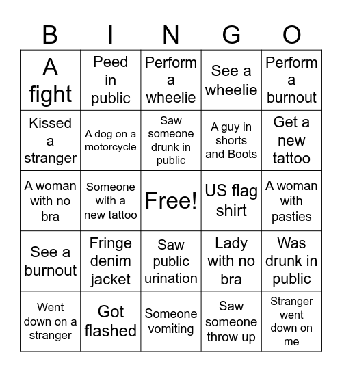 Sturgis bingo Card