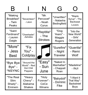 Song Bingo 3 Bingo Card