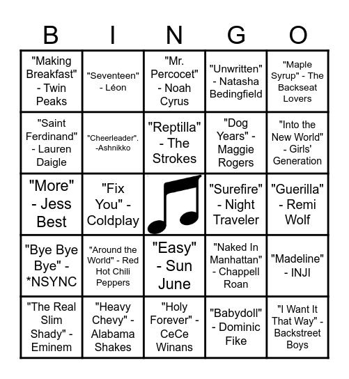 Song Bingo 3 Bingo Card