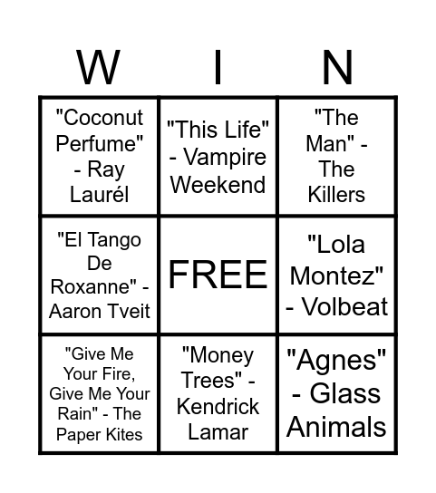Trial Music Bingo Card