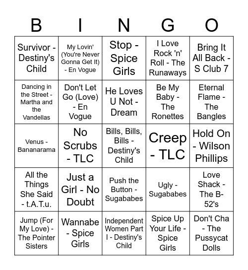 BOY BANDS VS. GIRL GROUPS Bingo Card