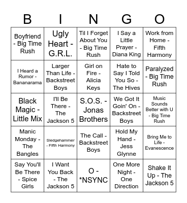 BOY BANDS VS. GIRL GROUPS Bingo Card