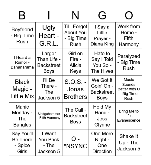 BOY BANDS VS. GIRL GROUPS Bingo Card