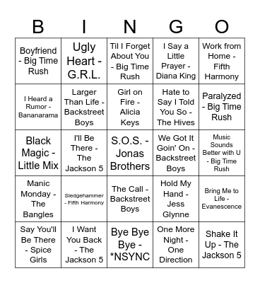 BOY BANDS VS. GIRL GROUPS Bingo Card
