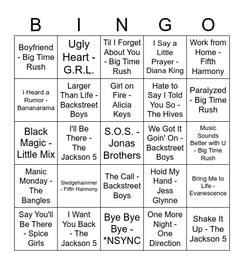 BOY BANDS VS. GIRL GROUPS Bingo Card