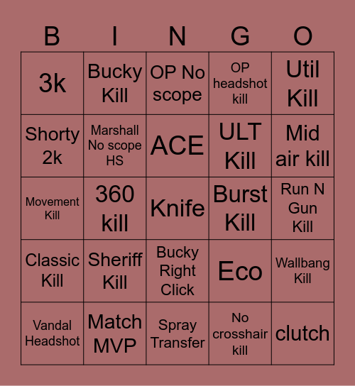 Valorant Bingo Card