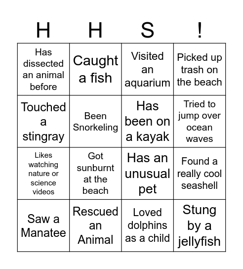 Marine Science Bingo Card