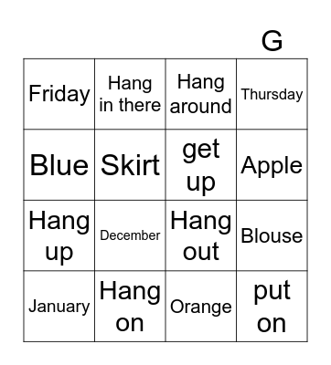 Hang Bingo Card