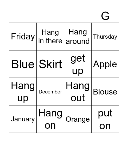 Hang Bingo Card
