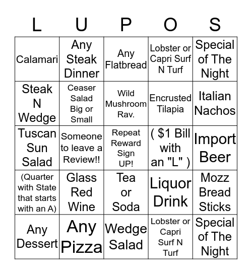 Champion of the Night! Bingo Card