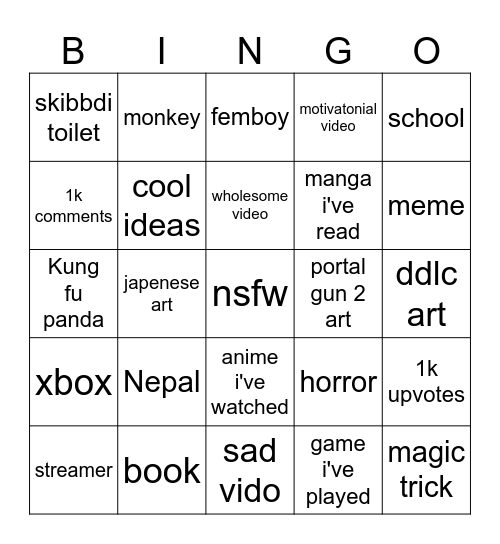 Untitled Bingo Card