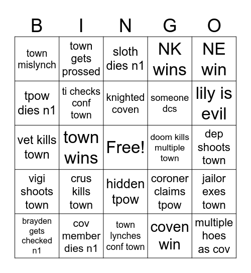 tos bingo Card