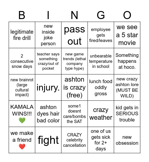 𝒿𝓊𝓃𝒾𝑜𝓇 𝓎𝑒𝒶𝓇 𝒷𝒾𝓃𝑔𝑜 Bingo Card