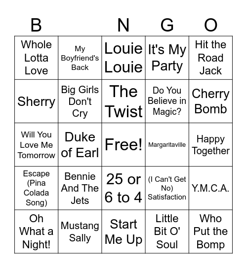 60s & 70s Bingo Card