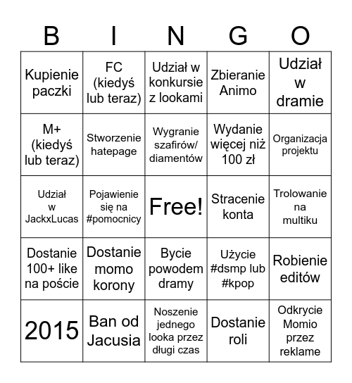 Momio Bingo Card