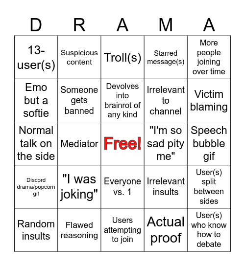 Discord Drama Bingo! Bingo Card