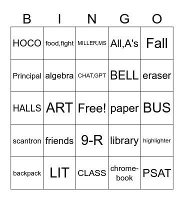 Back to School Bingo! Bingo Card