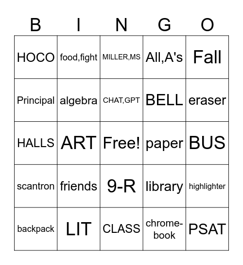 Back to School Bingo! Bingo Card