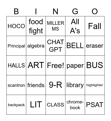 Back to School Bingo! Bingo Card