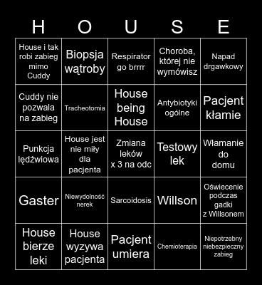 Dr. House Bingo Card