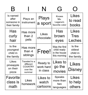 Ms. Lagana's Bingo Card